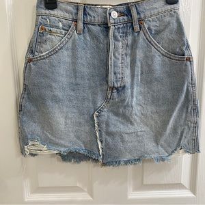 We The Free denim distressed mini skirt button fly Free People size 24